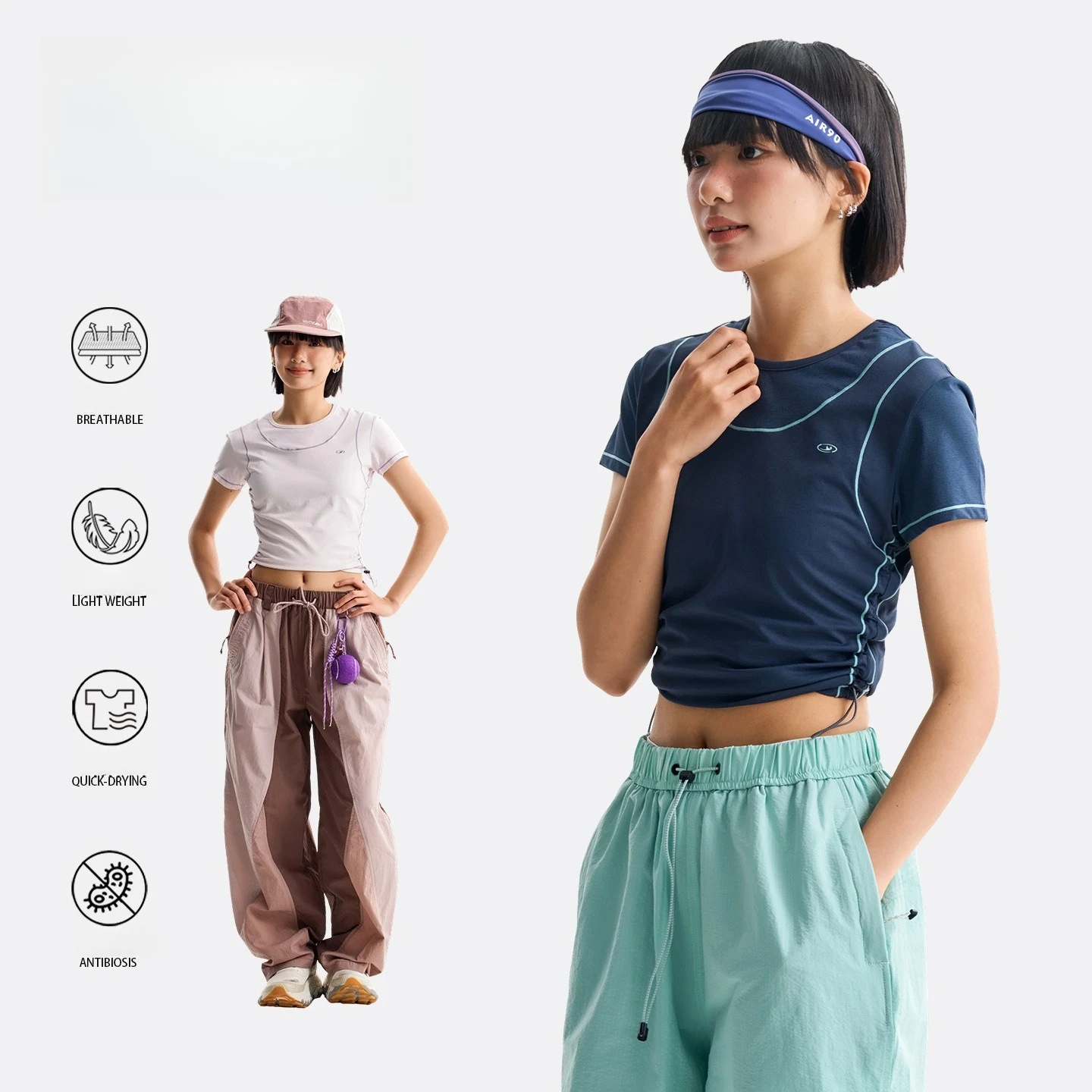 Schnell trocknendes, schmal geschnittenes Crop-Top für Damen – atmungsaktives Sport-T-Shirt mit Kontrastnähten für Fitness und Laufen