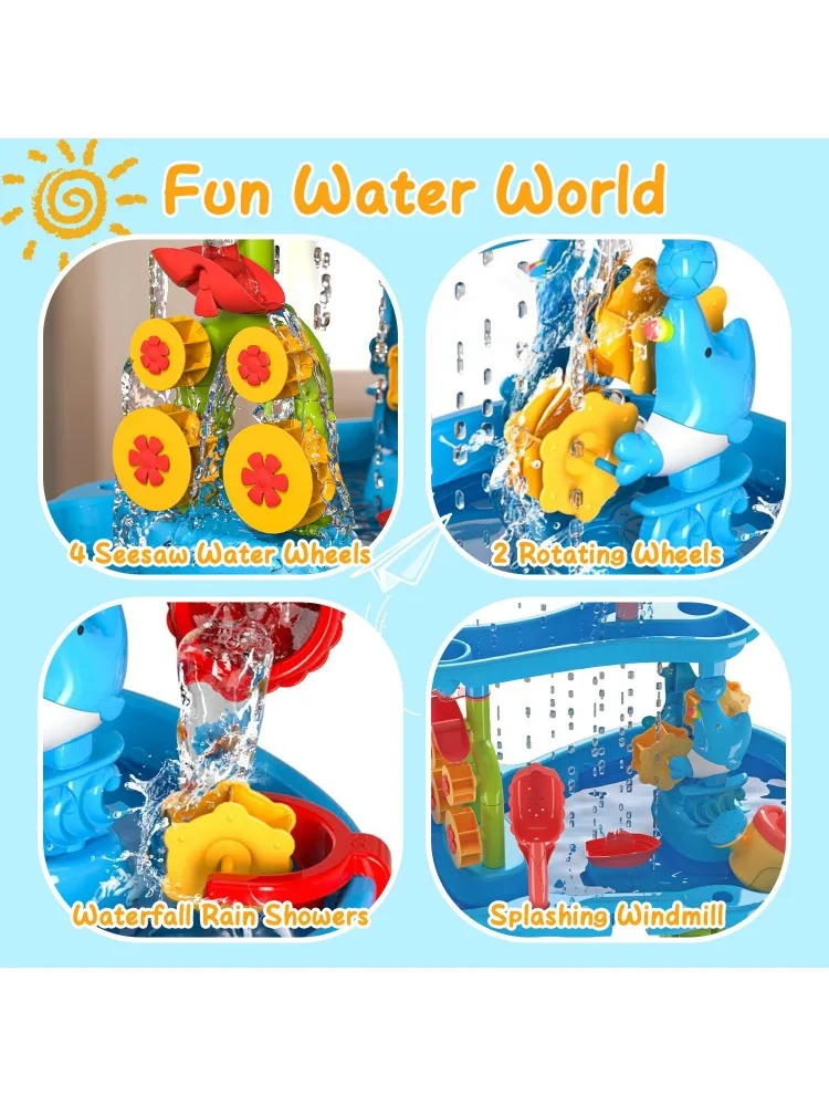 Children's sand and water table toddler water activity table rain shower game table toys 4