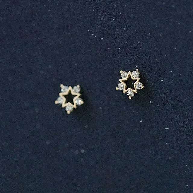 925 Sterling Silver Japanese Micro Inlaid Crystal Four-Pointed Star Plating 14k Gold Earrings Women Small Cute Banquet Jewelry 2