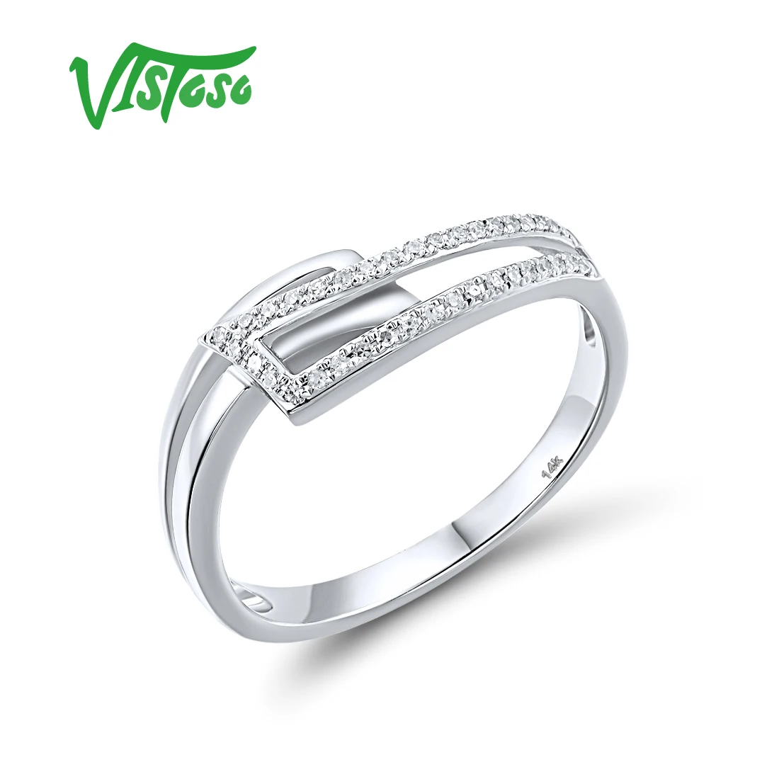 

VISTOSO Real 14K 585 White Gold Rings For Women Sparkling Diamond Eternal Wedding Engagement Curved Delicate Fine Jewelry Set