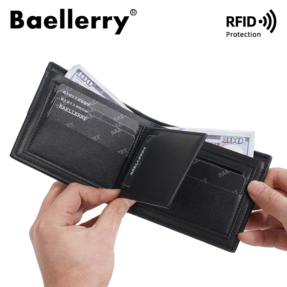 Baellerry Men's RFID Blocking Wallet Short Bifold, Premium Anti-Skimming Leather Card Holder with Zippered Coin Pocket, Secure M