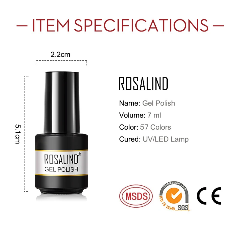 ROSALIND Colorful Regular Nail Gel Polish Hybrid Varnish Semipermanent Nail Art Manicure Top Coat Primer Glitter Gel Polish