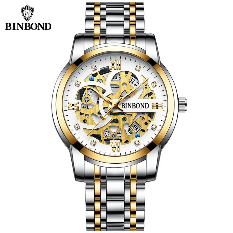 

BINBOND B6656 New Automatic Non-Mechanical Quartz Watches 30M Waterproof Luminous Tourbillon Trendy Hollow Design Men Watches