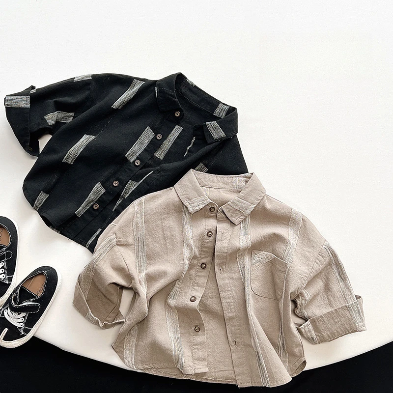 AYNIGIELL ربيع/خريف جديد الأولاد قميص 1-6 سنة الأولاد الطبعة الكورية رداء علوي غير رسمي جودة عالية قميص قطني بكم طويل سترة