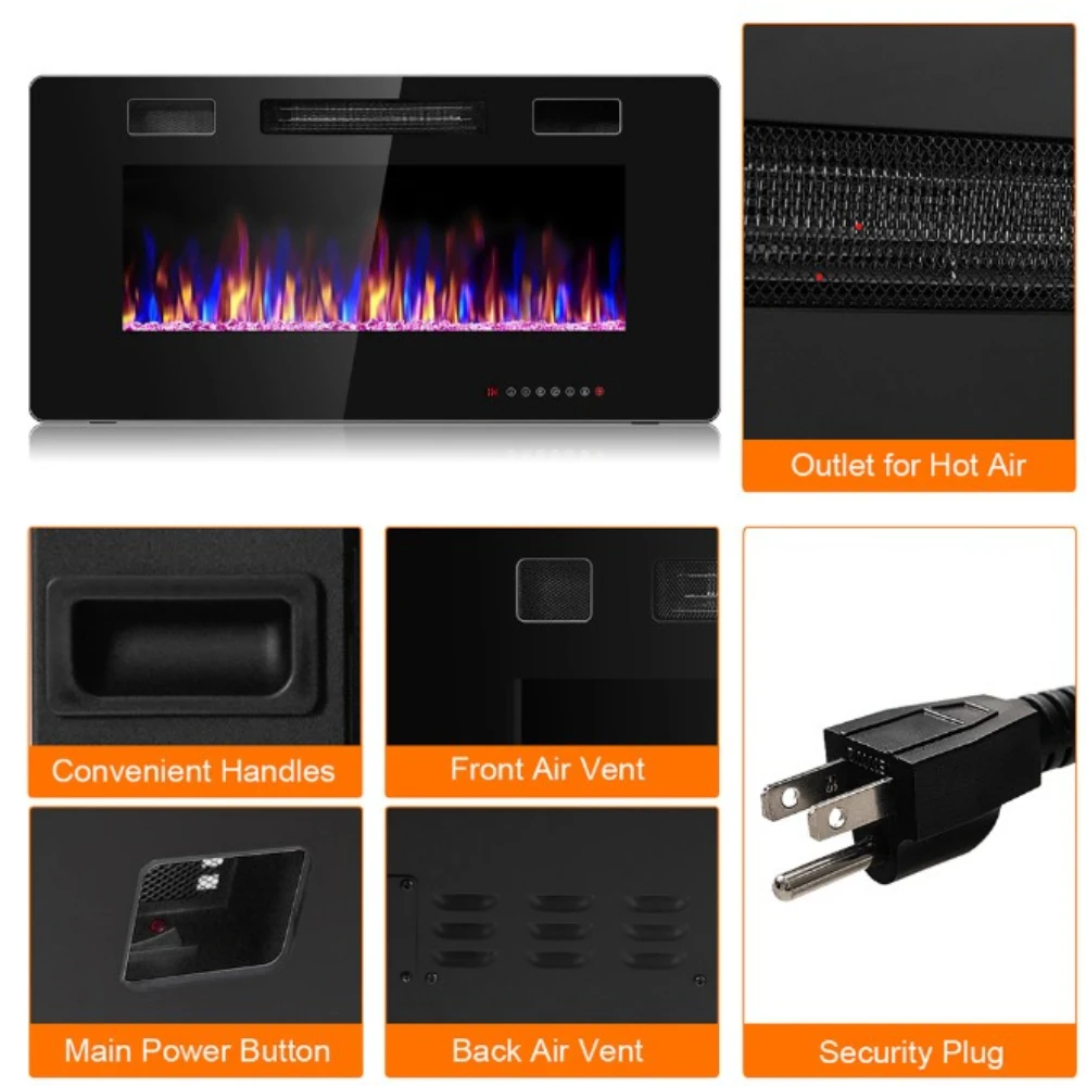 Electric Fireplace Wall Recessed Mounted LED Decorative Fireplace Wood Insert 60inch/152cm Fire Place Heater for RV Home Hotel