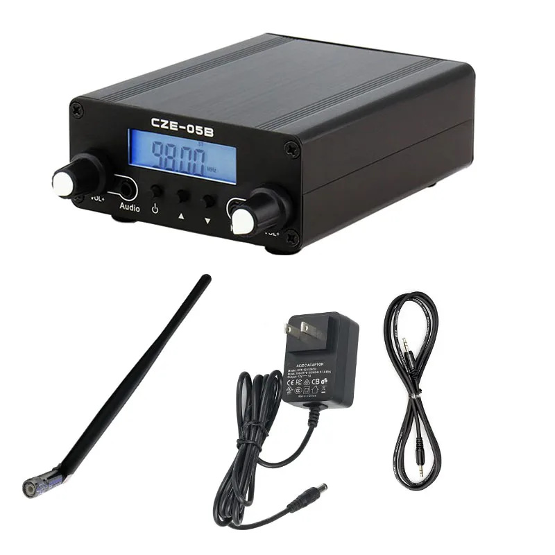 0.5w Mini Radio Broadcast High-Fidelity Audio FM Transmitter 76-108MHz  Stereo PLL LCD Color Black