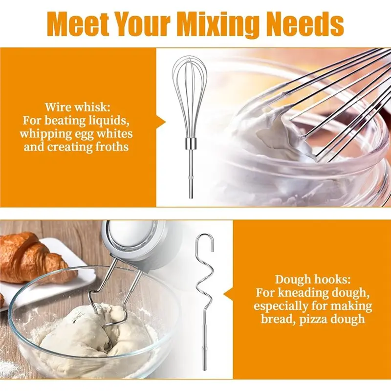 【PASSIONE 】For Kitchenaid Hand Mixers Compatible Accessories:Hand Mixer Attachments Egg Beater Blending Rod Dough Hook Whisk Ble