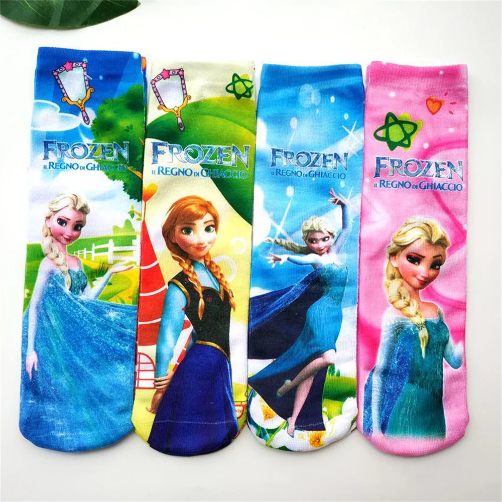 Sports Socks Kids Socks Cartoon Socks 4pcs/Disney Frozen Socks Elsa Anna Anime Figure Children's Long Socks Cartoon Cute Print Funny Boys Girls Cotton Gifts