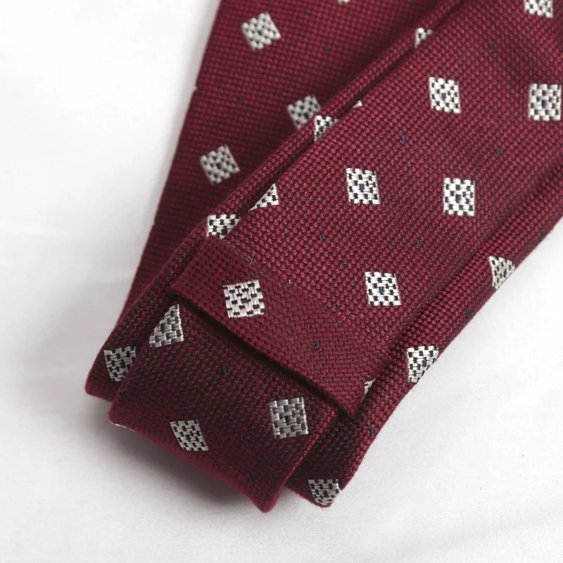 Mens Ties 6cm Classic Cotton Handmade Skinny Dark red Plaid Neckties Narrow Collar Slim Cashmere Casual Tie Accessories Gift