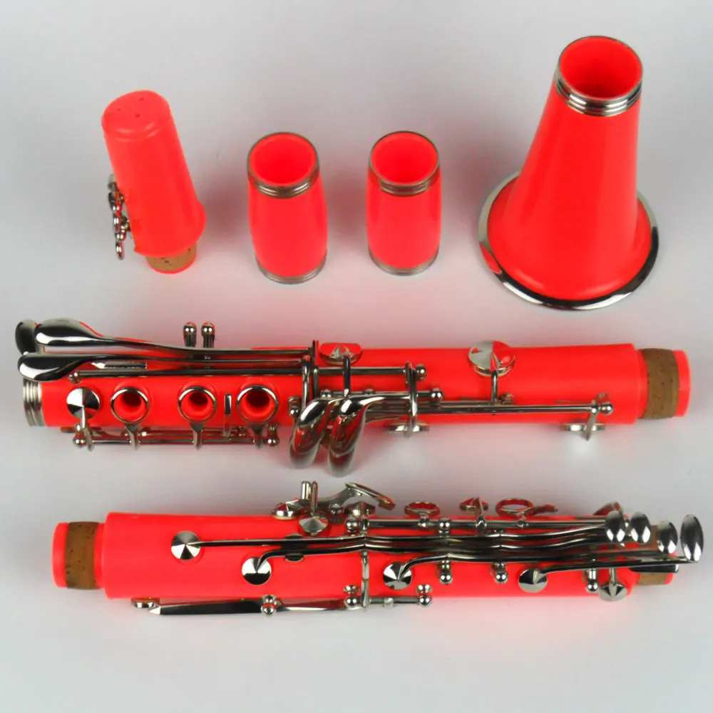 Clarinet Bb 17 Keys Beautiful Orange Color Good Sound Material Double Barrels