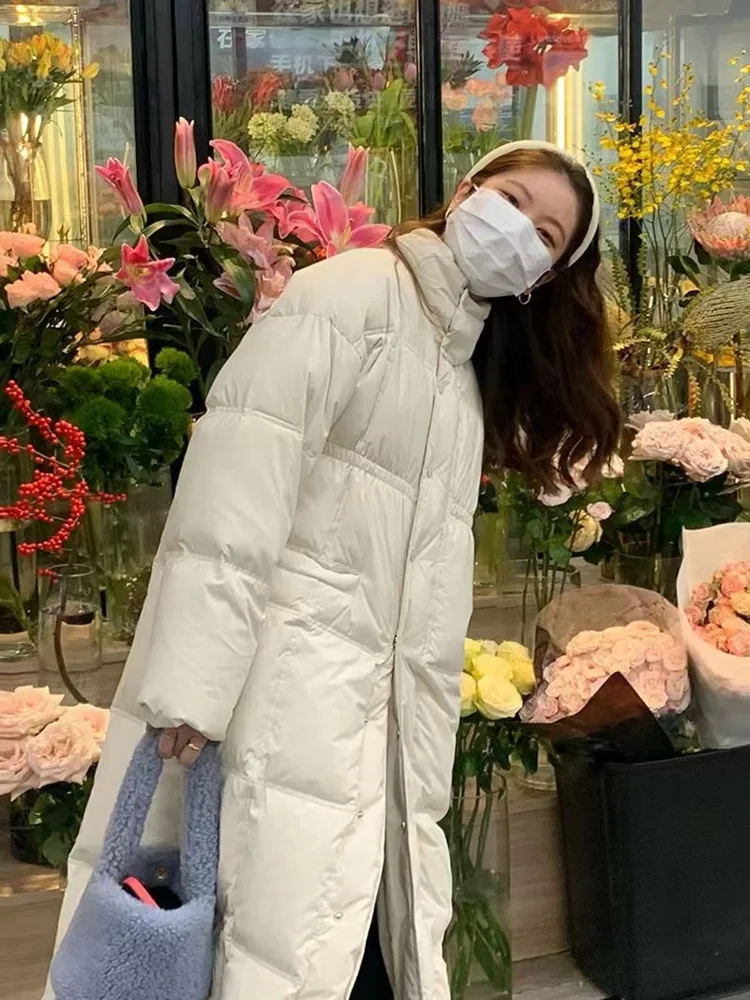 Loose All-Matching Down Jacket Women's Mid-Length White Duck down Thick Warm Figure Flattering Winter Coat