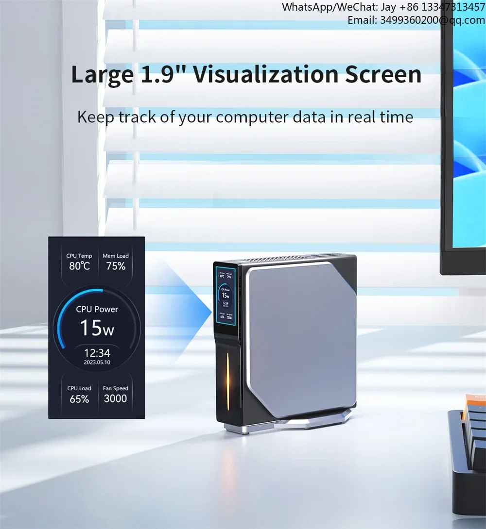 개인 맞춤형 LCD 디스플레이 S1Mini PC 듀얼 LAN 마그네틱 커버 16GB DDR4 512GB SSD N100 N150 윈도우 11 미니 PC