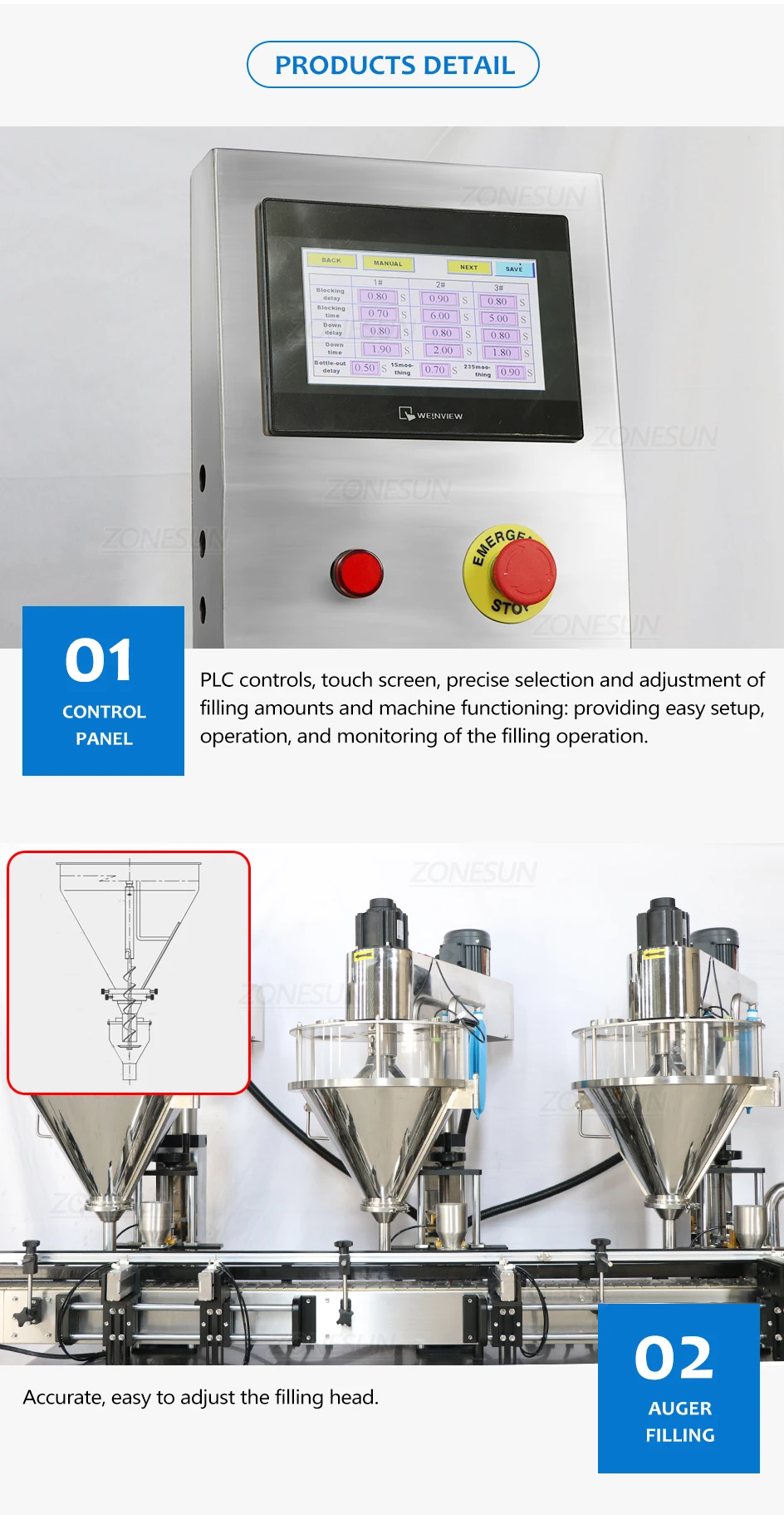 ZONESUN ZS-FMYG1 Auger Filling Capping  Production Line Servo Motor Bottle Jar Packaging Machine