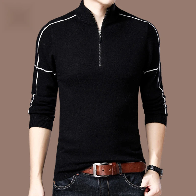 Legendary Paul Autumn and Winter New Pure Woolen Sweater Men's Half High Neck Zipper Men's Pullover Sweater Fashion_voghion.com