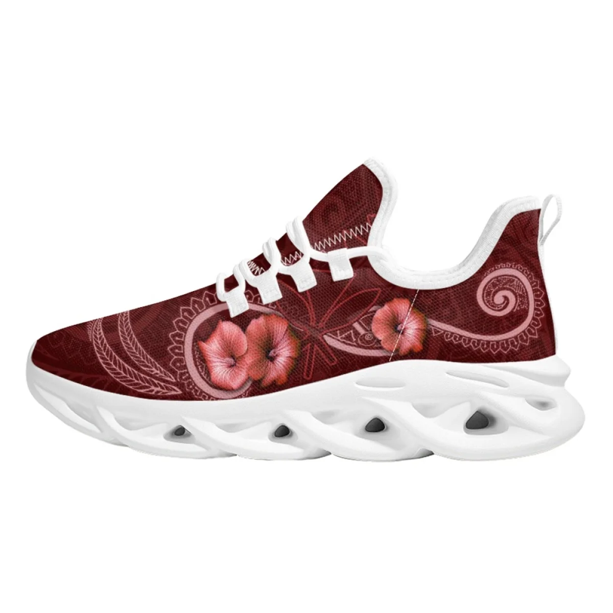 INSTANTARTS Lightweight Lace-up Sneakers Polynesian Hibiscus Print Round Toe Casual Mesh Swing Shoe Summer Mesh Cushion Footwear