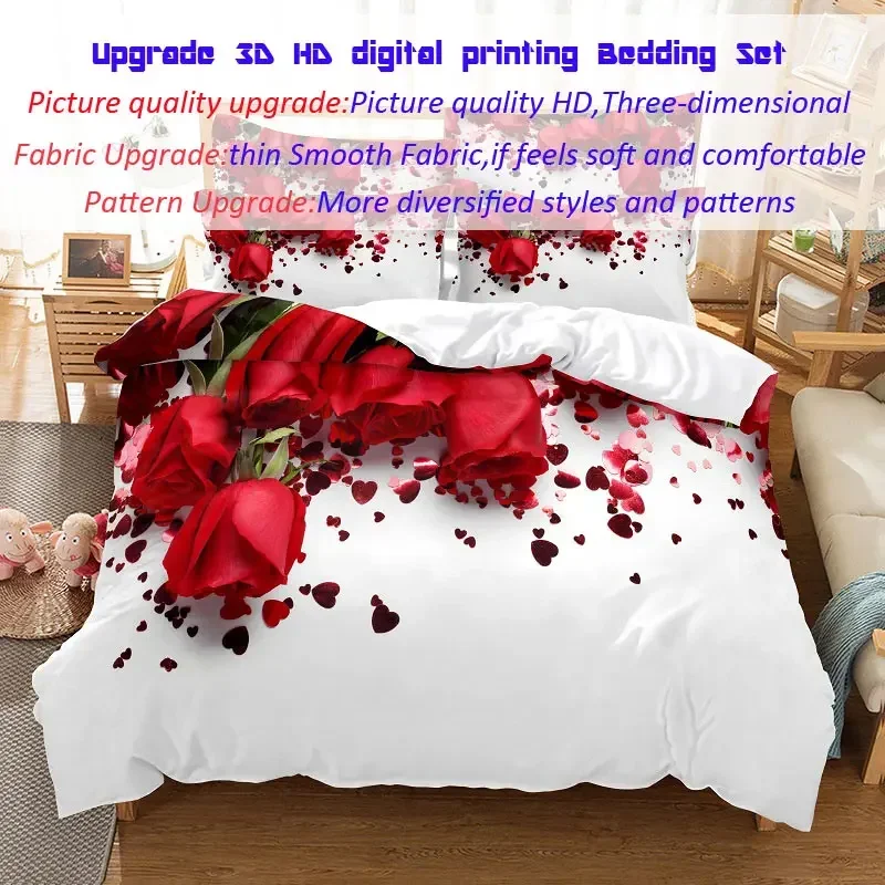 

Red Rose Bedding Set Quilt Duvet Cover Comforter Pillow 3D HD Double Full King Queen Twin Single 3PCS 2PCS Bedroom Flower