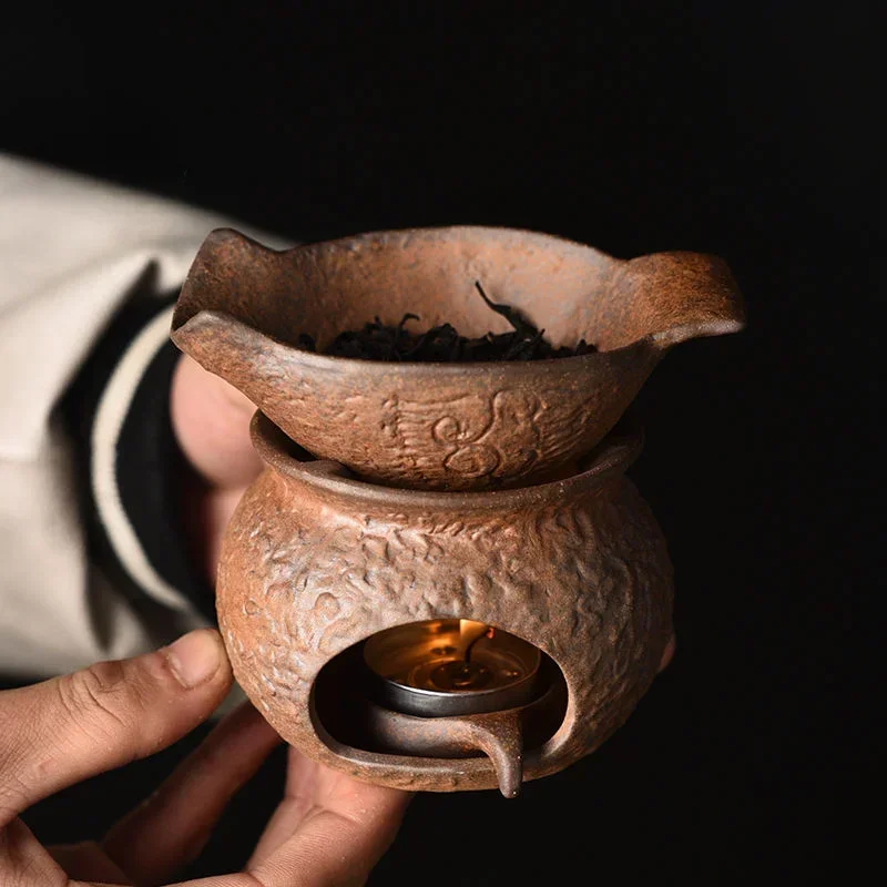 Rough Pottery Tea Roasters Vintage Ceramic Tea Scenting Candle Base Black Green Scenting Ceremony Kung Fu Set