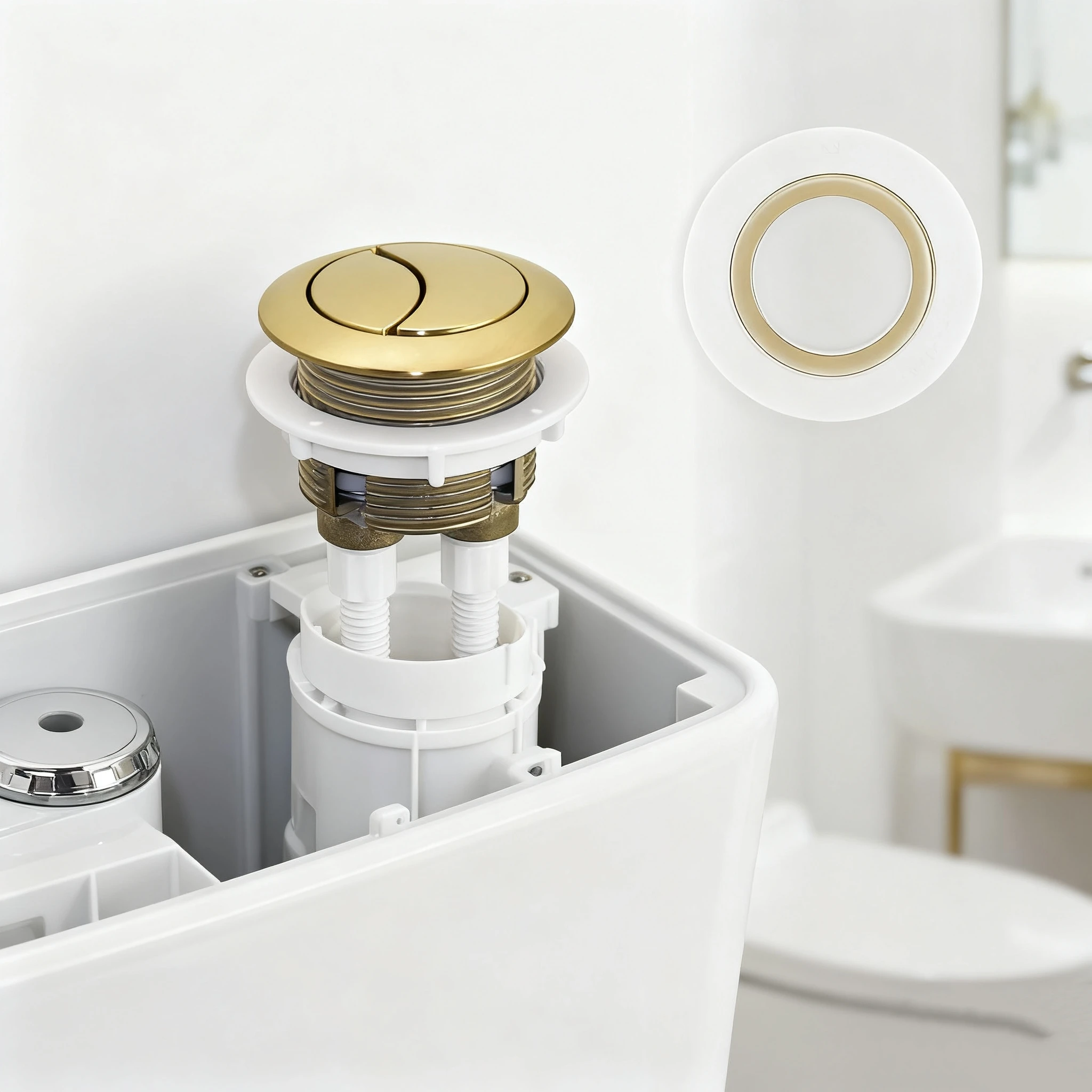 ถังส้วม Double Flush ปุ่มเหมาะสําหรับ 38/48/58 มม.ถังส้วมสําหรับการก่อสร้างยาวนานอุปกรณ์ห้องน้ํา 1