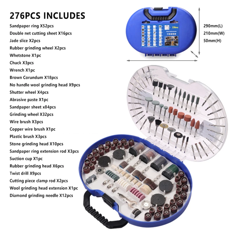276Pcs Abrasive Rotary Tool Accessories Set Electric Mini Drill Bit Kit Sanding Polishing Cutting Engraving Heads for Dremel