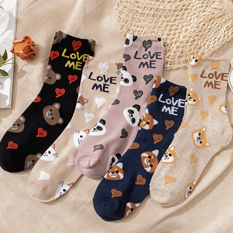 

New Animal Print Kawaii Cute Socks korean Style Women Cartoon Cat Panda Cotton Woman Girls calcetines meias mulher skarpety sox