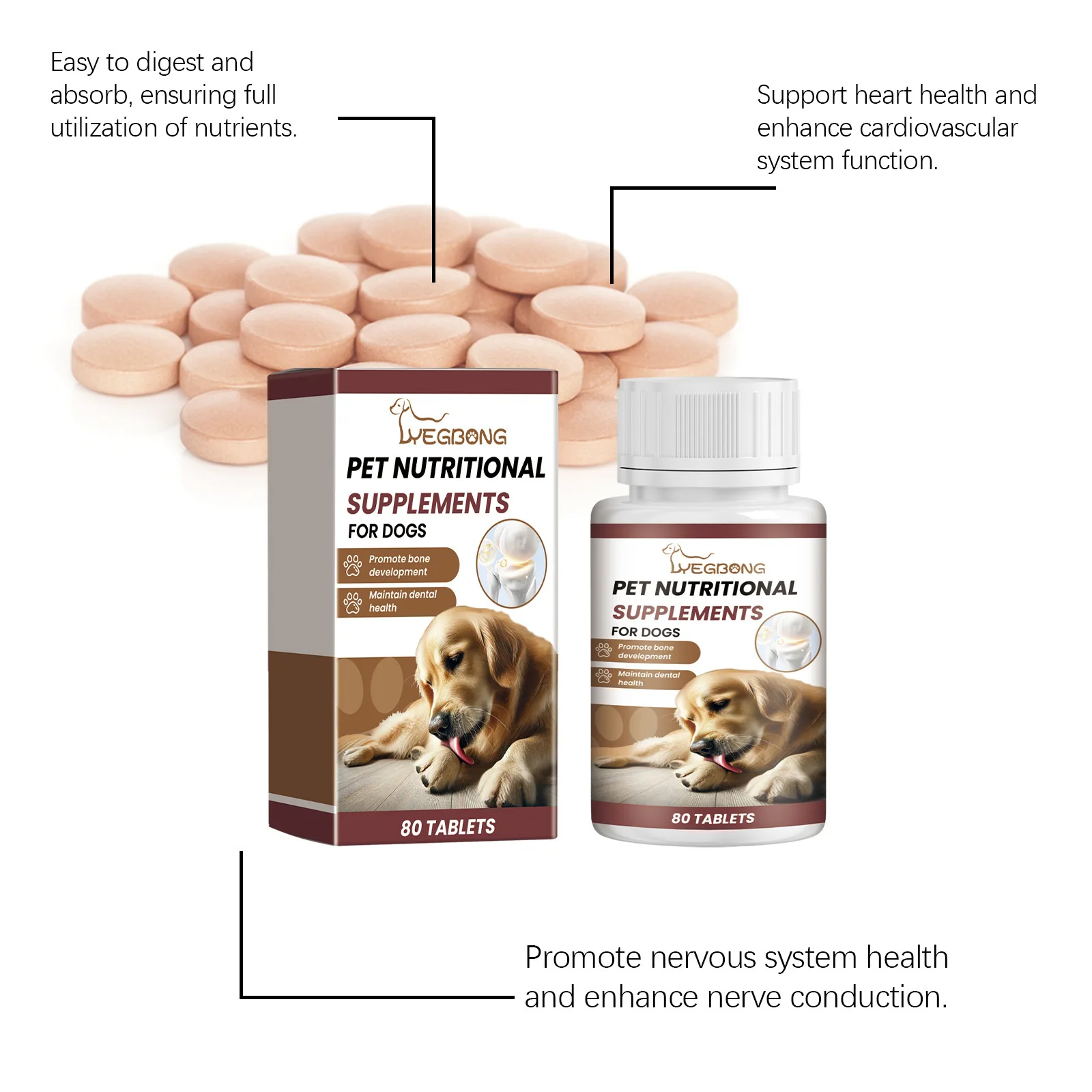 80 Count Calcium Tablets for Dogs Essential Vitamin Nutritional Supplement for Oral Health Dietary Wellness