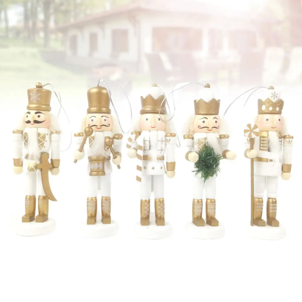 5Pcs 나무 호두까기 인형 군인 크리스마스 장식 프리미엄 페인트 휴대용 장식품 어린이 생일 선물 세트