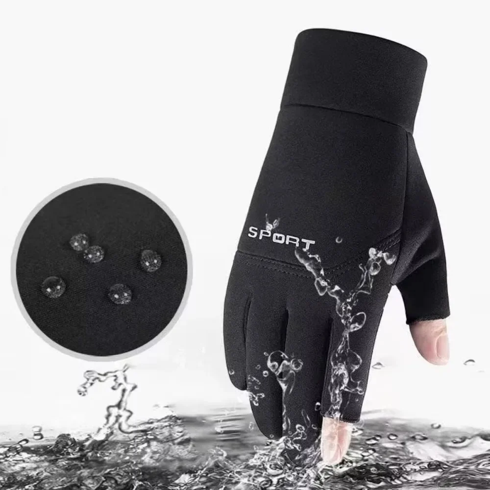 New 1 Pair Winter Fishing Gloves Women Men Universal Keep Warm Fishing Protection Anti-slip Gloves 2 Cut Fingers Outdoor Angling 3