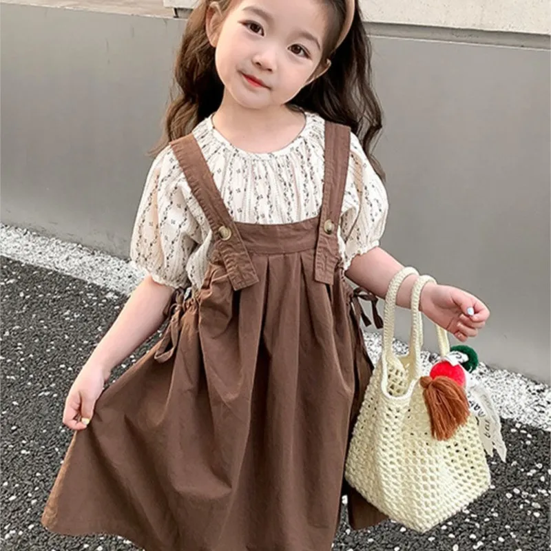 

2023 new New Spring summer baby children kids girl Strappy skirt casual cotton dresses Children's clothes