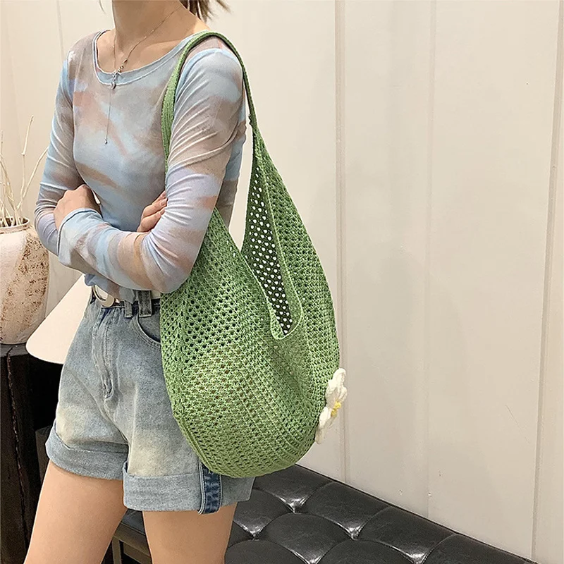 Trendy Hollow Out Weave Straw Bag Bohemian Style Beach Handbag Hollow Tote Bag Large Capacity Lazy Style Beach Bag Shopping