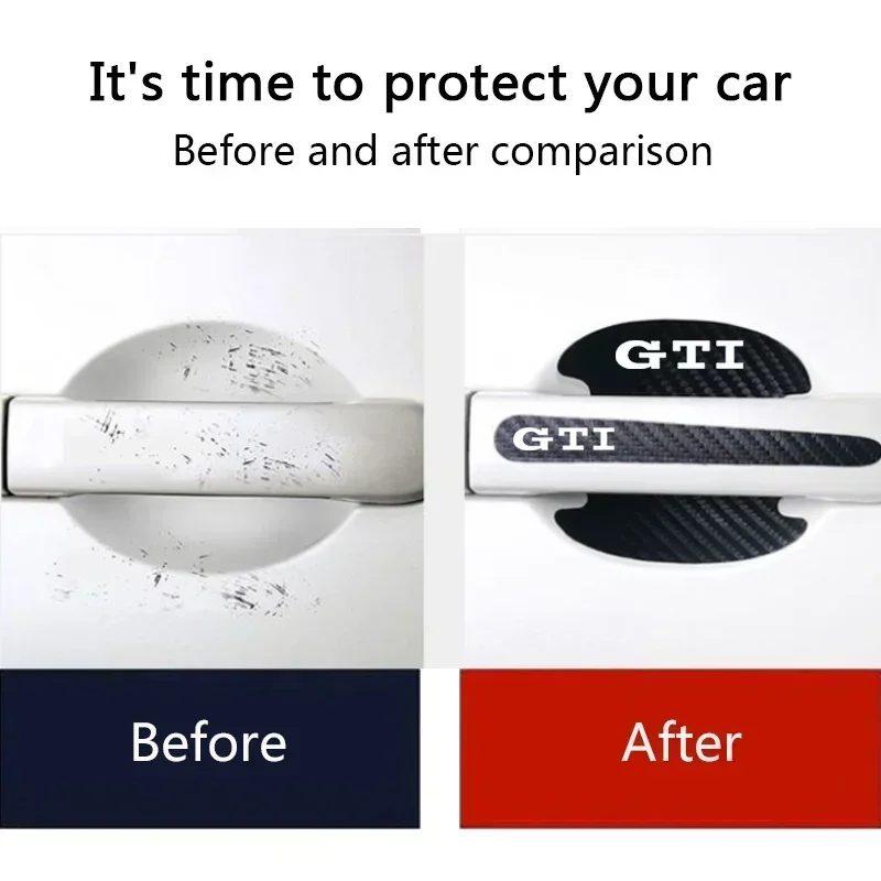 폭스바겐 VW GTI 로고 GTD GLI용 카본 파이버 도어 손잡이 보호 필름 스티커, 흠집 방지 범퍼 가드 스트립