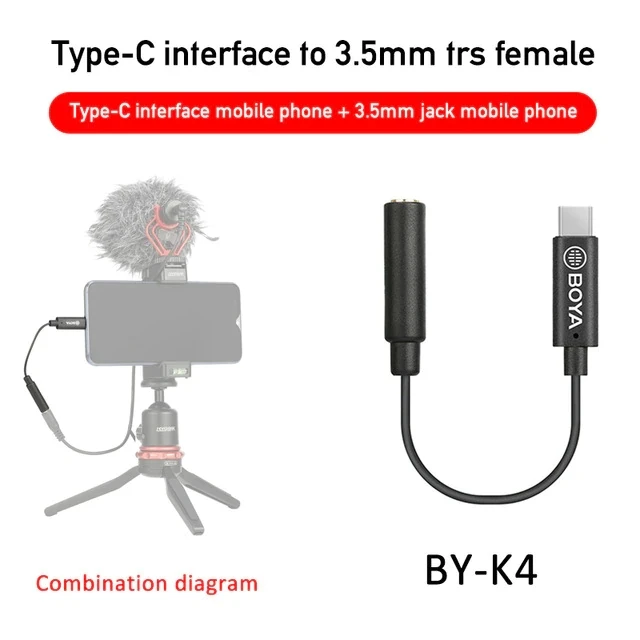 BOYA BY-K1 K2 K3 K4 K5 BY-K6 3.5mm TRS to Lightning/Typec Apple Android phone audio cable for microphone phone extension cable headphones with mic Microphones