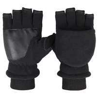 Winter warm Gloves Fingerless Convertible Thermal Mittens Gloves Windproof Polar Fleece Warm men women double-layer Flap Gloves 2