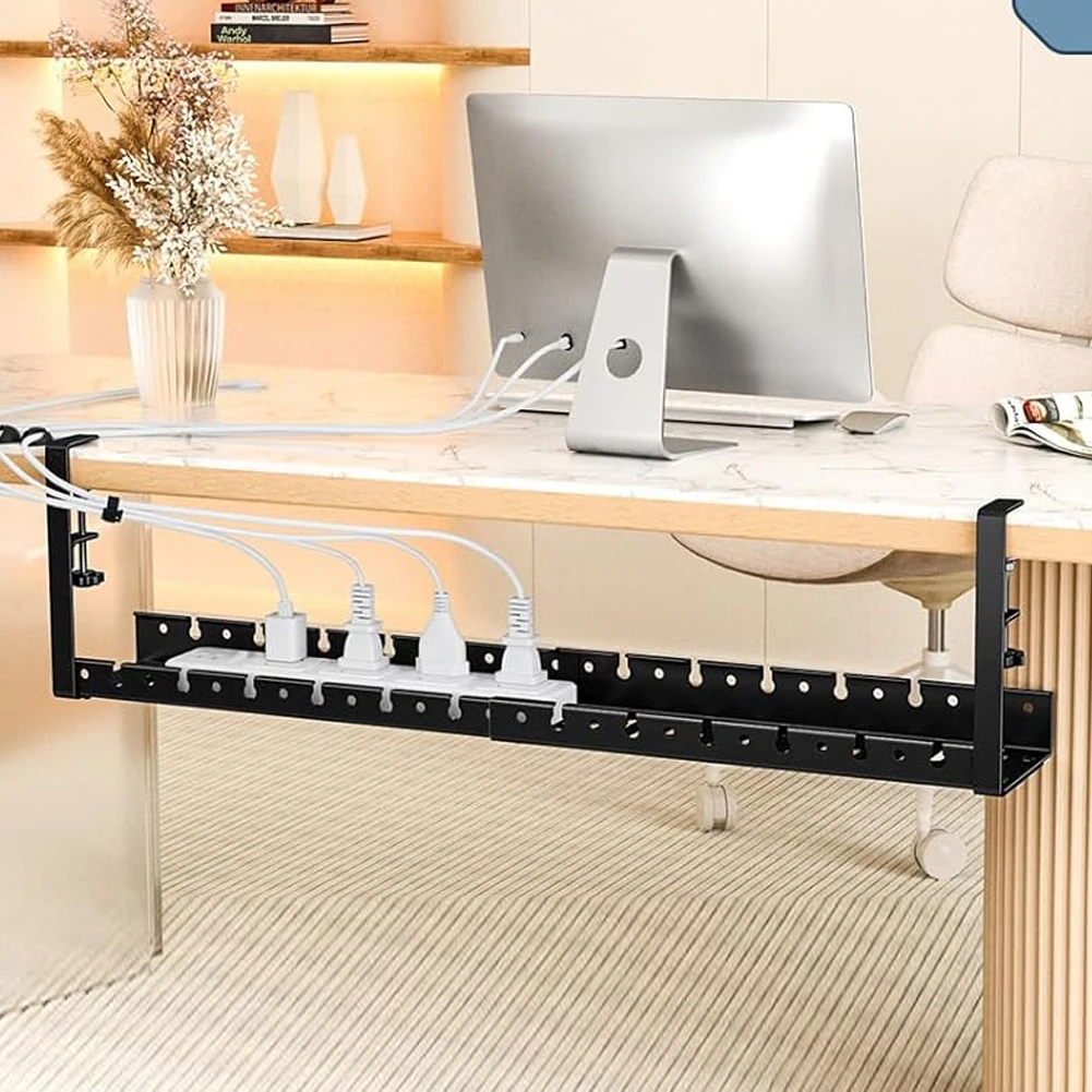 Under Desk Cable Management Tray Retractable Cable Cord Organizer Heavy Duty Under Desk Cable Shelf for Cords Wires Power Strip 3