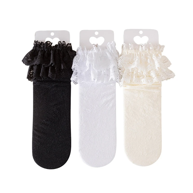 

Child Dress Socks for Outdoor Spring Antimosquito Kneehigh Socks for Kids Breathable Lace Fishnet Socks for Little Girls 40JC