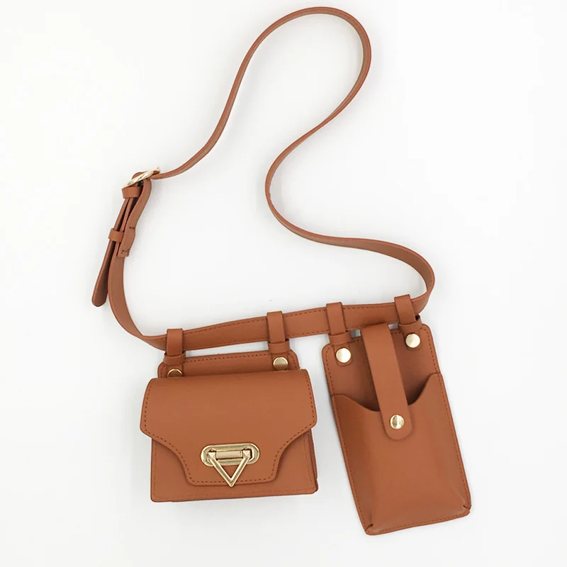 2 Piece Women's Belt Bag Luxury Designer Tactical Waist Bags Female Leather Flap Fanny Pack Shoulder Crossbody Chest Bag Purse