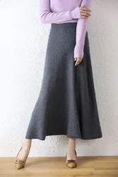 100% Merino Wool New Autumn and Winter Women's Half-length Solid Color Versatile Commuting Over-the-Knee Skirt