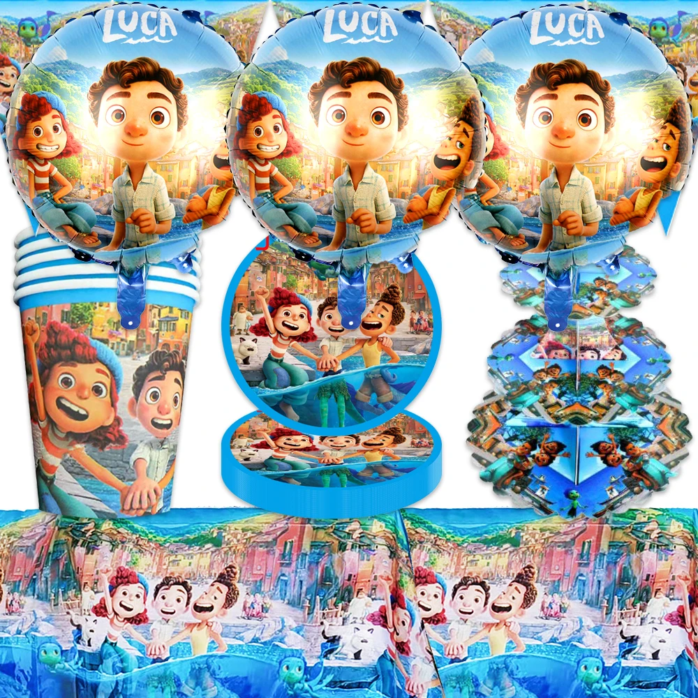 

Luca Theme Foil Balloon Invitation Cups Plates Loot Bag Happy Birthday Events Party Napkins Flag Tablecloth Decoration Banner