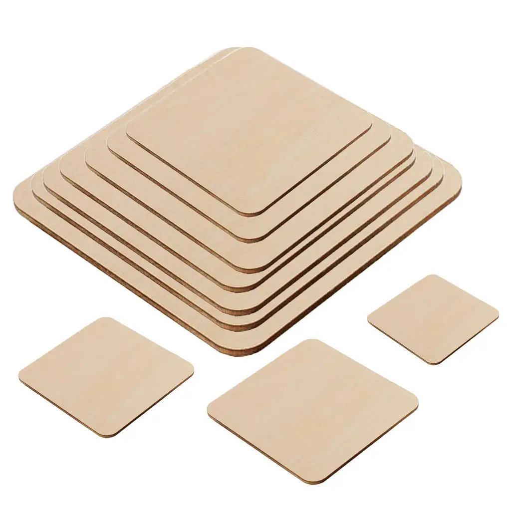 

10pcs Wooden Natural Slices Squares Cutouts DIY Craft Painting Coloring B
