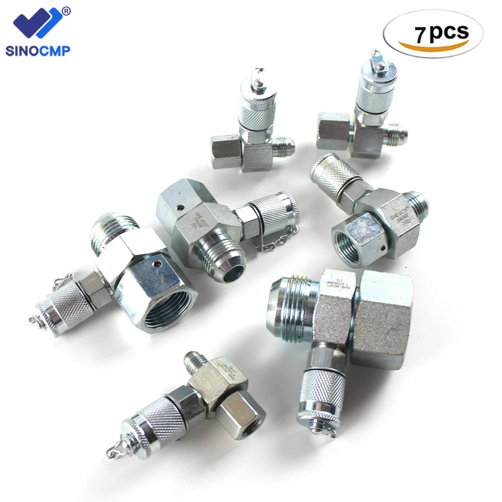 

7PCS/ Pack Hydraulic Swivel Run tees JIC 37° Series Test Coupling Point for Excavator UNF 1-5/16 1-1/16 7/8 3/4 9/16 1/2 7/16