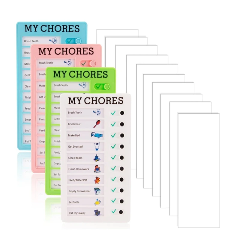 

4 Pieces My Chores Check List Board Portable Chore Chart Memo Plastic Board With 10 Detachable Cardstock Fit For Kids Home