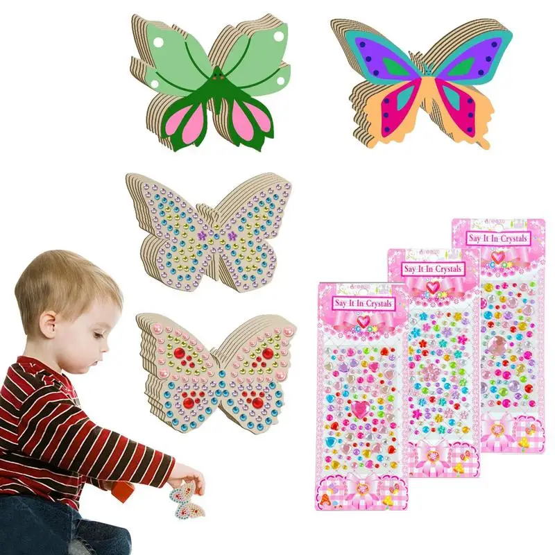 

Wooden Butterfly Blank Craft Supplies DIY Christmas Ornaments 28pcs Unfinished Wooden Craft Set With Gemstones Sticker Painting