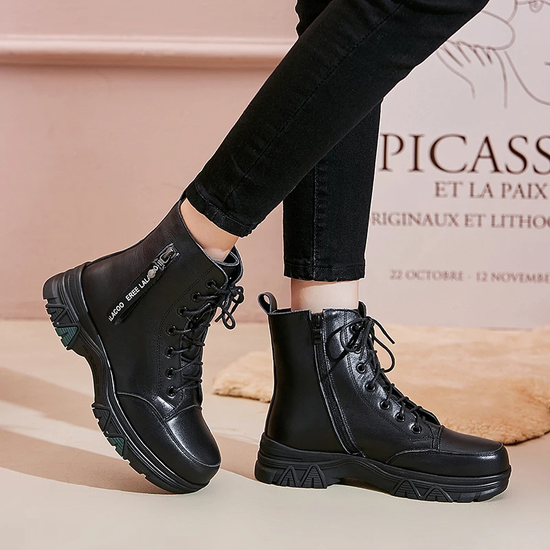 AIYUQI Women Winter Boots 2024 New Large Size Genuine Leather Women Short Boots Non Slip Natural Wool Women's Snow Boots