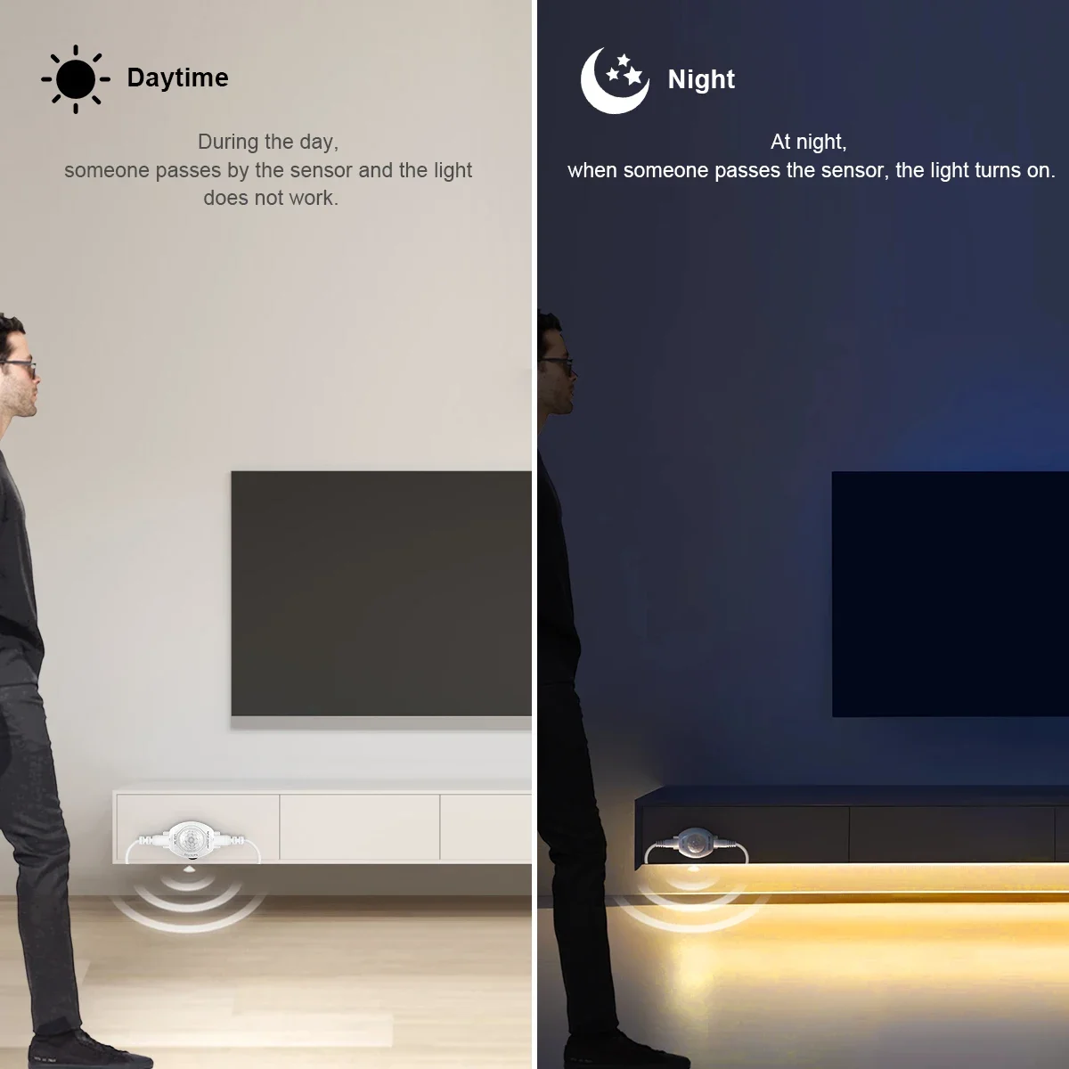 5V USB Powered LED Strip Light With PIR Motion Sensor Delay Time Adjustable Auto ON/OFF For Cabinet Bedside Closet Night Lighting motion sensor light led night light led motion sensor light led strip light led cabinet light under cabinet light cabinet lights led cabinet lights motion sensor lights
