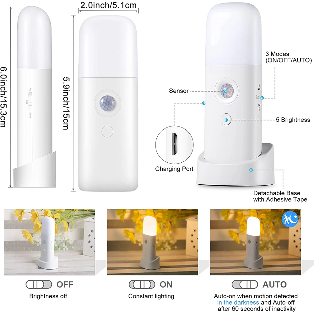 Luce Notturna Con Sensore Di Movimento, Lampada Da Comodino, Illuminazione Interna Per La Casa Emergenza 88330842