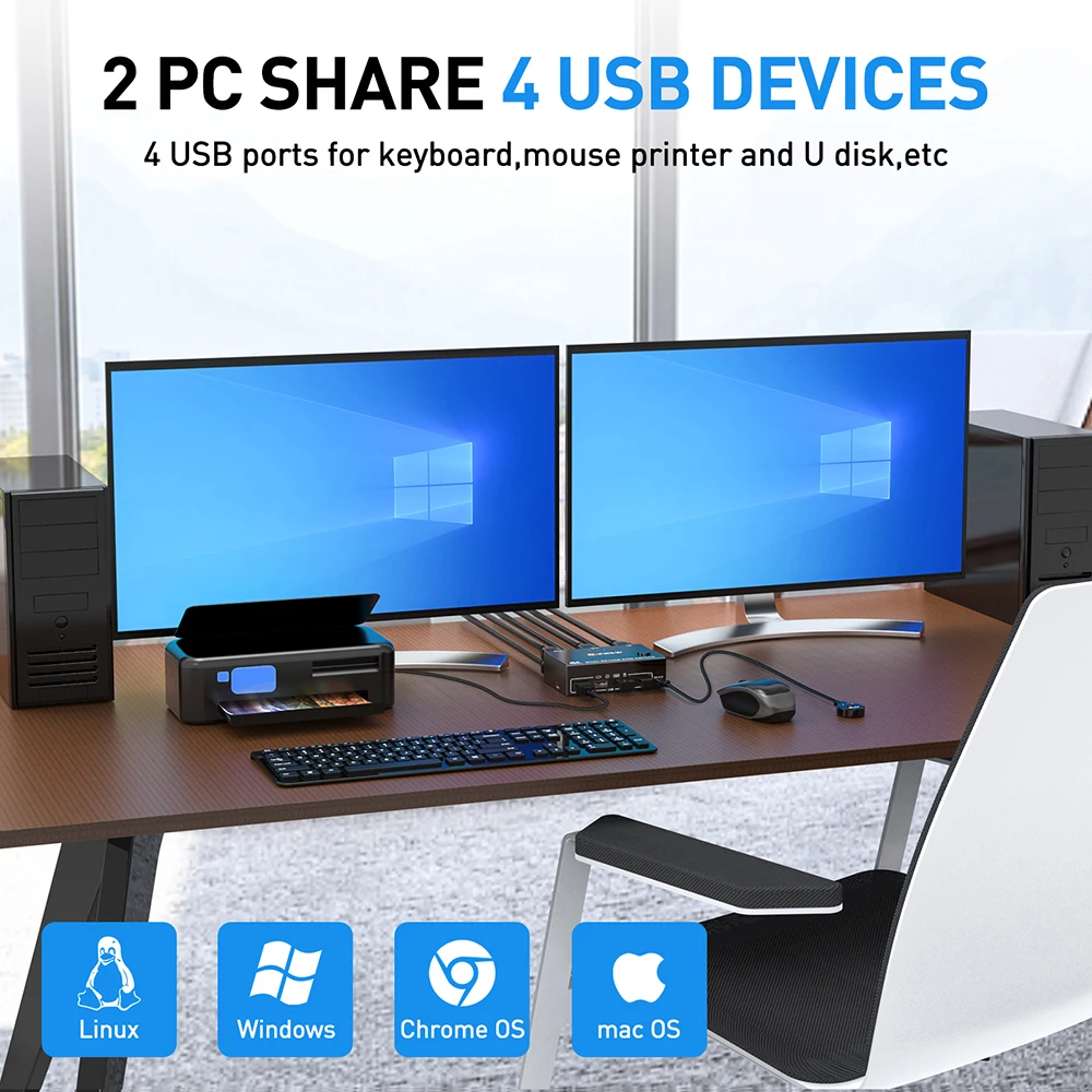 4 Ʈ KVM ġ 4x2   4K @ 60Hz Ȯ ÷ USB KVM ġ, 4  2  4 PC  Ű 콺 