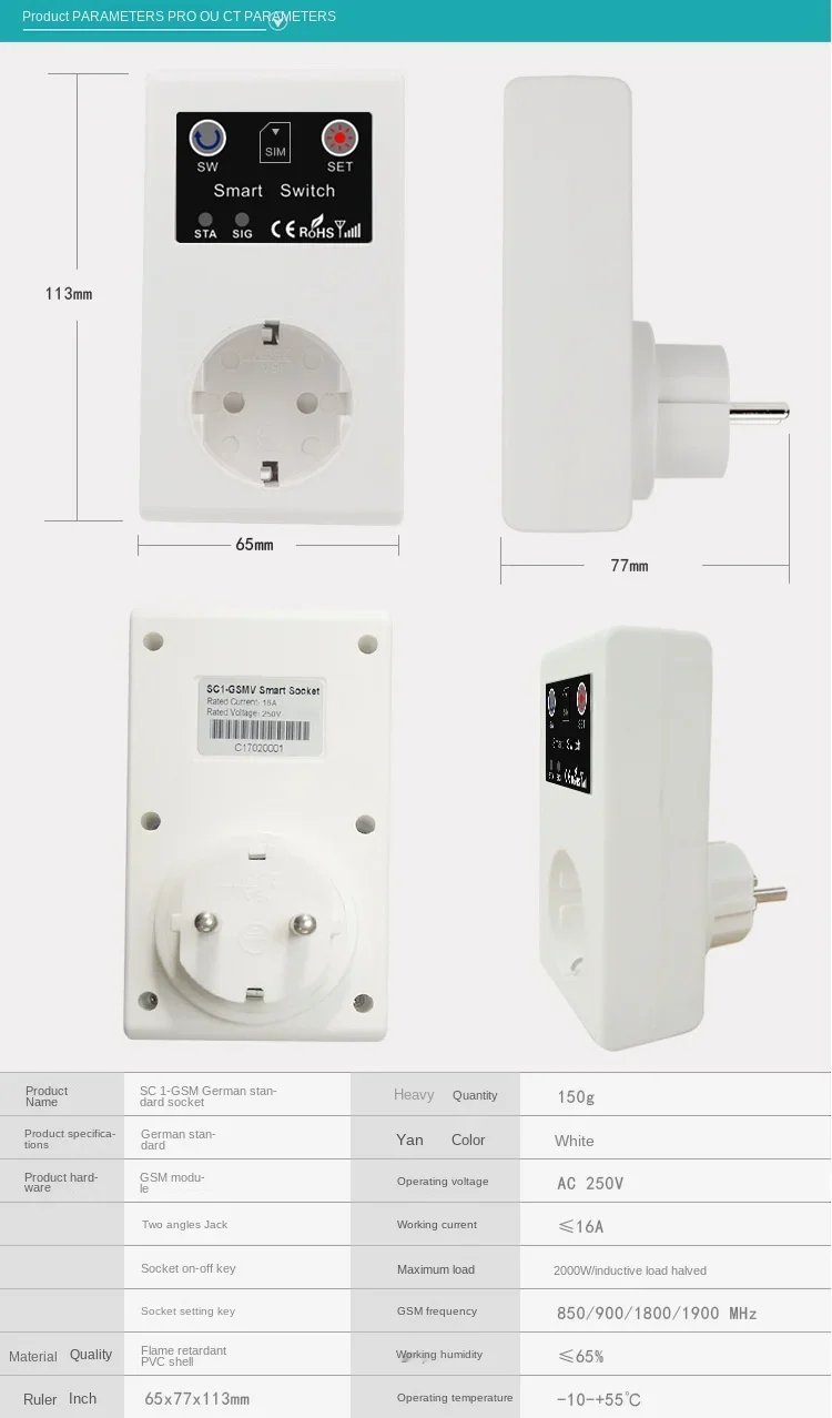 Toma de corriente inteligente con Control remoto, enchufe con Sensor de temperatura, relé inteligente, UE, GSM, 16A