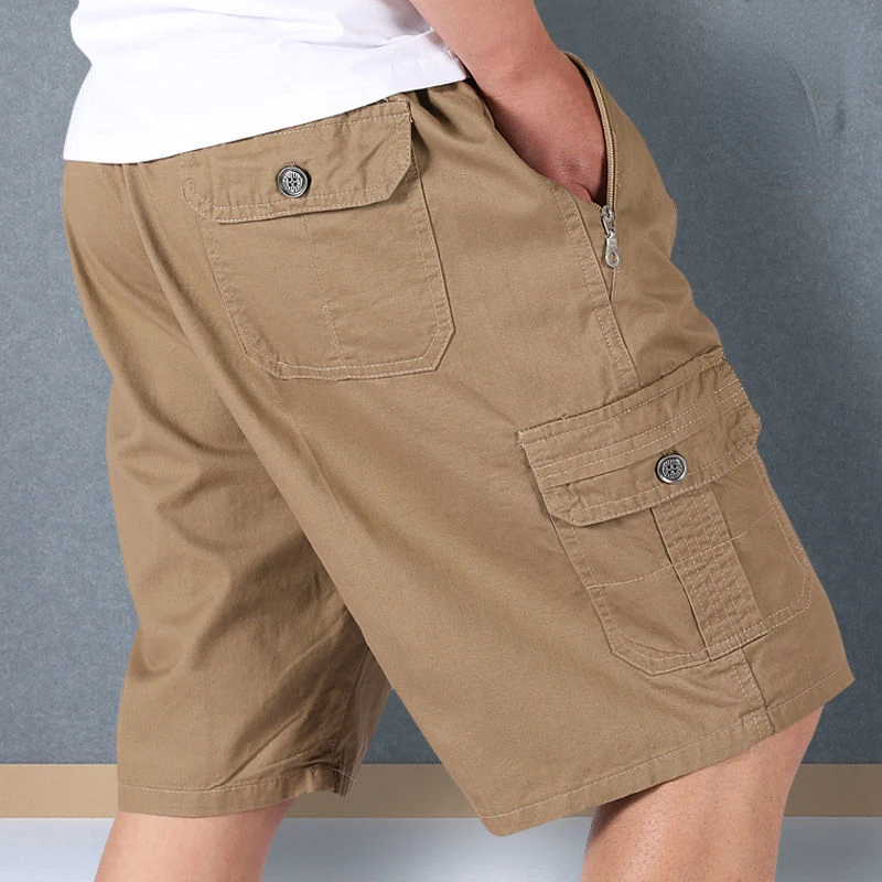 Luxury Brand Men Clothing Summer Cotton Casual Shorts Multi-pocket Sweatpants Elastic Waist Cargo Shorts Solid Loose New