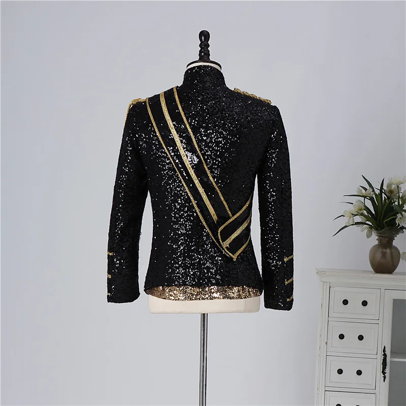 Modern Michael Jackson Sequined Performance Outfit New Men's Banquet Guest Band Rock Singer Costume Stand Up Collar Jacket