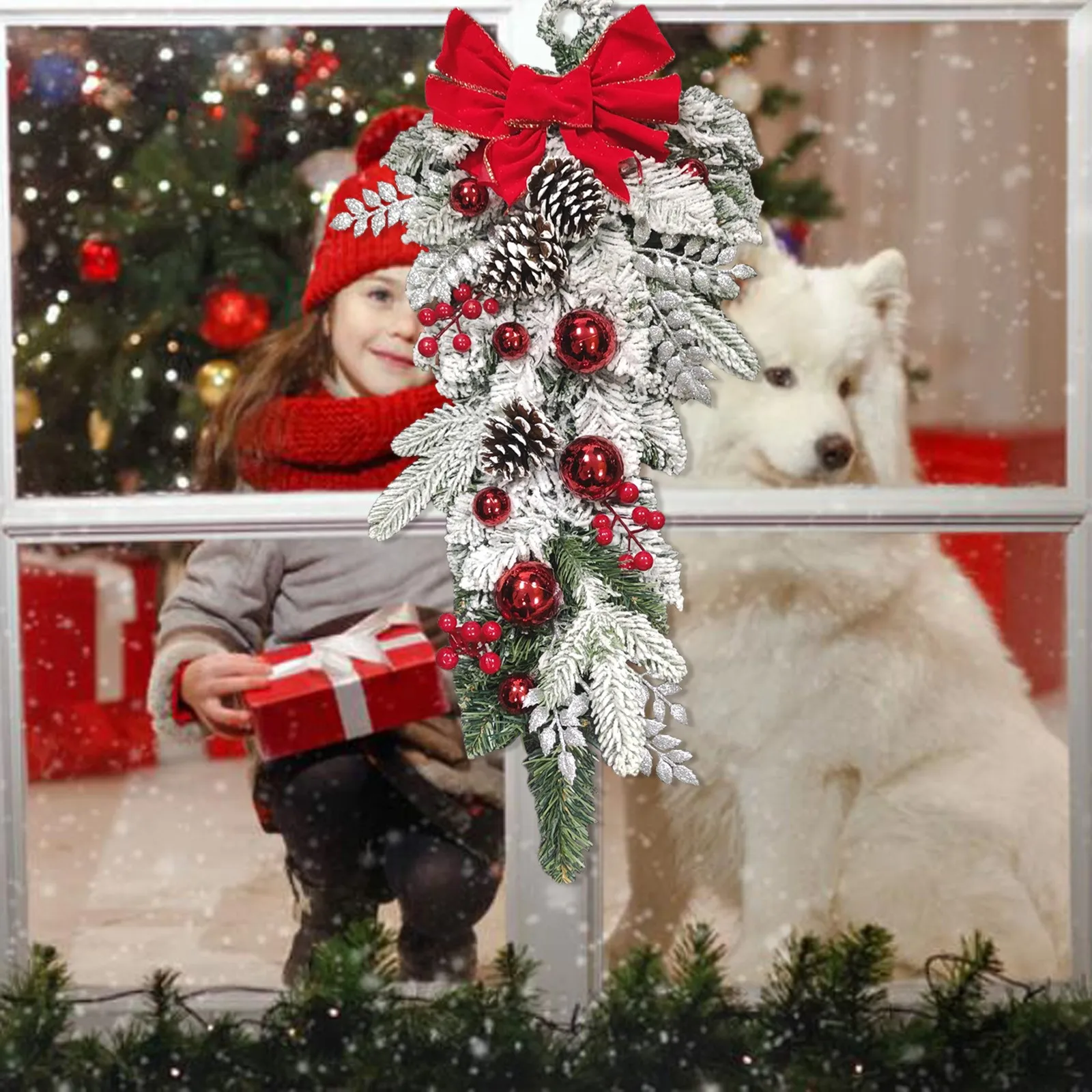 

New Christmas Wreath Front Door Christmas Door Wreath Red Ball Ornaments For Door Window Mantle Indoor Outdoor Christmas Decorat
