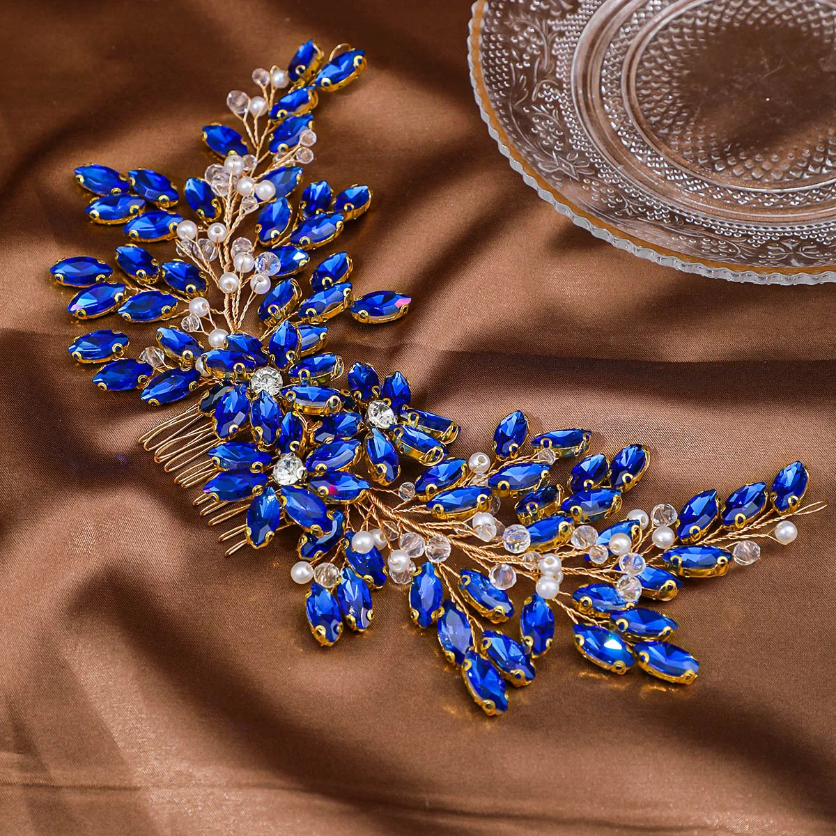 Mode Handgemachte Kristall Strass Haar Kämme Braut Kopfschmuck Perlen Hochzeit Haar Zubehör Frauen Kopf Schmuck Party Geschenk – Detail 7